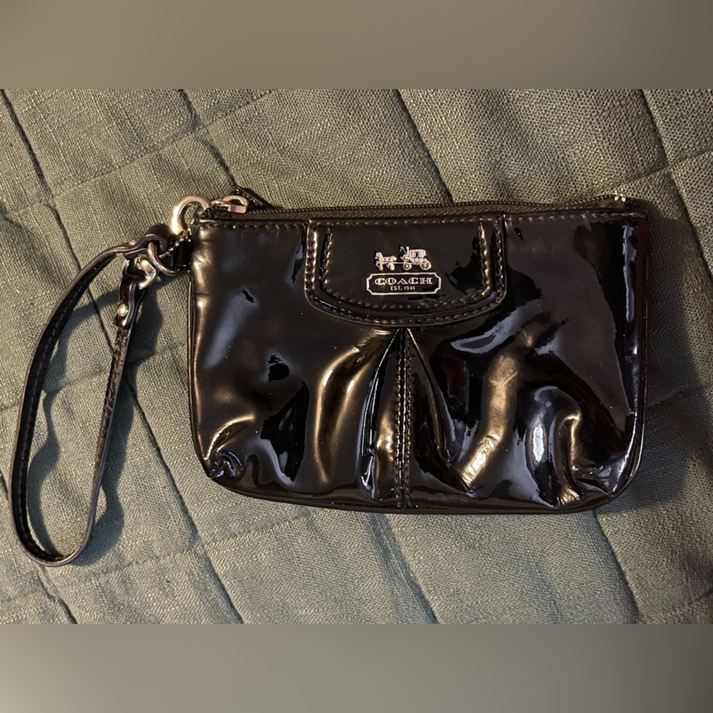 Coach Glossy Black Patent Leather Wristlet Clutch